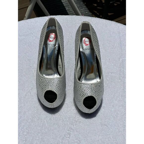 Red Circle Charlize White Black Bling Sexy Platform Heigh Heels Size 8 - Picture 12 of 12